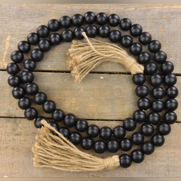 Chunky Wooden Bead Garland Jute Tassels-New - Picture 1 of 4